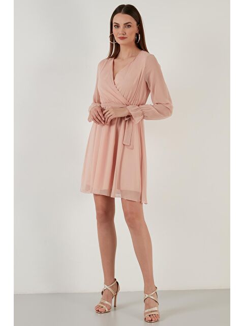 Lela Kruvaze Yaka Bağlama Detaylı Şifon Mini Elbise 6051467 - S000001437-19963