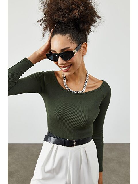 Xhan Haki Kayık Yaka Crop Kaşkorse Bluz 2KXK2-45817-09 - S000033584-18547