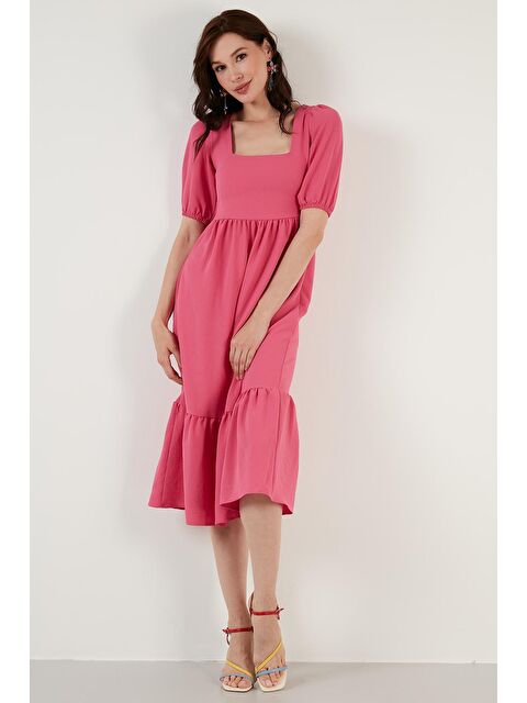 Lela Rahat Kalıp Kare Yaka Volanlı Uzun Elbise 42190350 - S000001322-20024