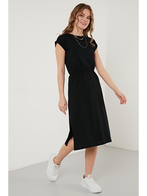 Lela Pamuklu Kısa Kollu Çift Yırtmaçlı Midi Elbise 5864205 - S000001178-19351