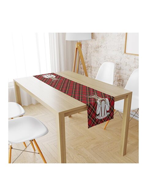Evmila Kırmızı Ekose Geyik Desen Runner Llrn 5 40x140 cm - S000088095-23173