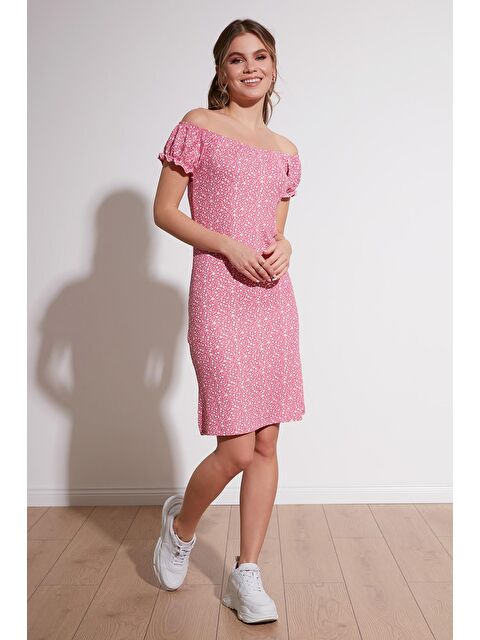 Lela Çiçek Desenli Carmen Yaka Elbise 5863700 - S000001440-18686