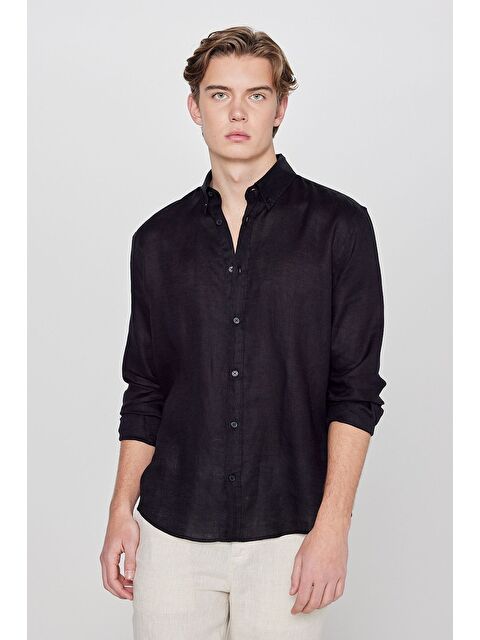 Lee %100 Keten Regular Fit Siyah Gömlek - S000470087-19351