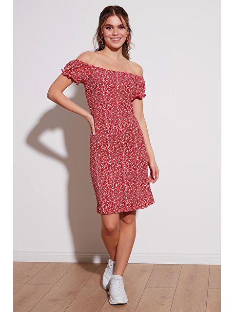 Lela Çiçek Desenli Carmen Yaka Elbise 5863700 - S000001440-20045