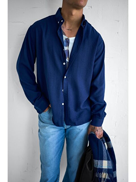 Abluka Online Erkek Oversize Basic Rahat Gömlek Lacivert - S000240385-21164