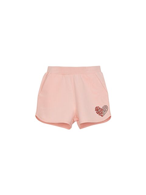 Lovetti Açık Pudra Kız Çocuk Kalp Baskılı İki İplik Şort - S000053600-23490