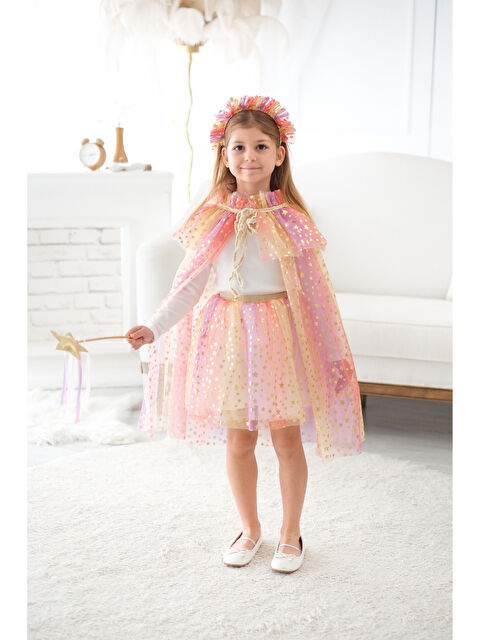 Le Mabelle Sarı Kız Çocuk Yıldızlı Pelerin Asa ve Taç Set - S000383954-20072