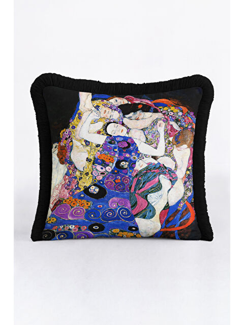 Milbay Grup Sanatsal Lüks Saçaklı Yastık Kılıfı - Renkli Bohem Mor Saks Mavi Püsküllü Kırlent Kılıfı