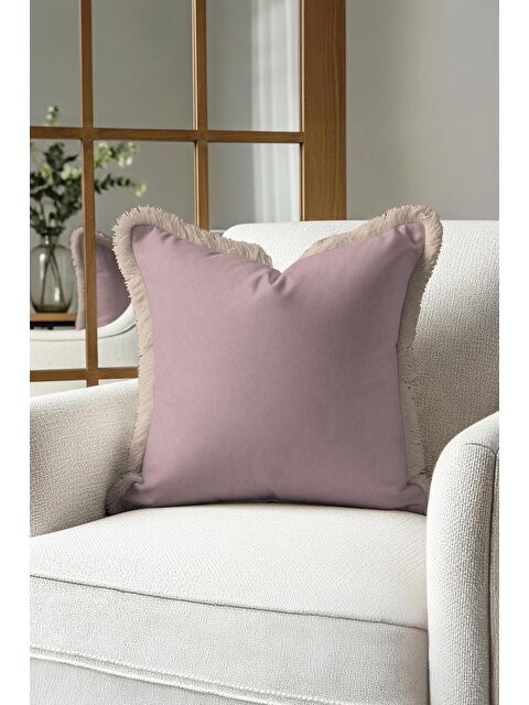 Milbay Grup Vintage Lüks Pudra Saçaklı Yastık Kılıfı - Soft Pastel Country Bej Püsküllü Kırlent Kılıfı