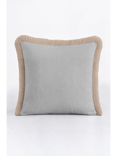 Milbay Grup Zarif Saçaklı Yastık Kılıfı - Modern Vizon Kenarlı Gri Püsküllü Kırlent Kılıfı