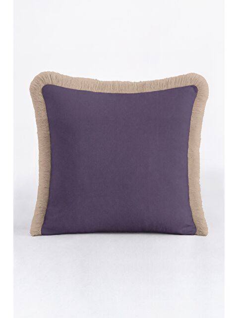 Milbay Grup Zarif Mor Lüks Saçaklı Yastık Kılıfı - Modern Elegan Gri Püsküllü Kırlent Kılıfı