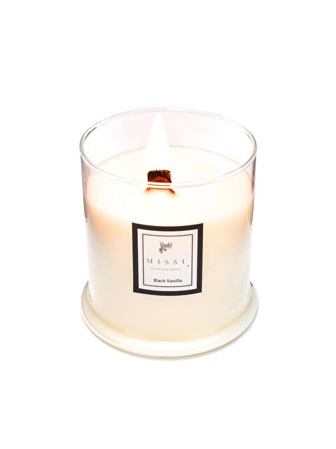 Missi Büyük Üfleme Cam Ahşap Fitilli Black Vanilya Vegan Mum (380 gr) - S000149524-19965