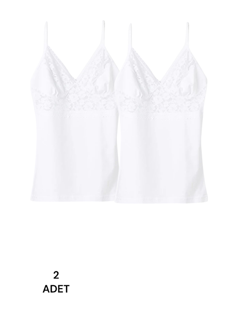 Güneş Beyaz Göğüs Dantel Askılı Kadın Atlet 2'li - S000313270-21165