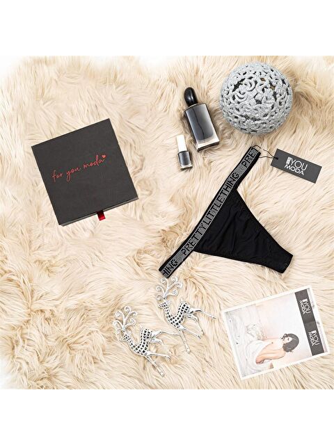 For You Moda Taş Detaylı Siyah String Kutulu - S000047904-19351