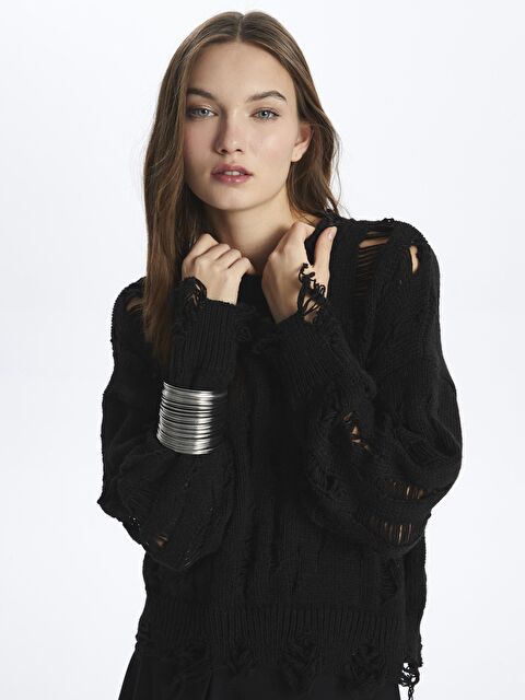 Dexia Bisiklet Yaka Sökük Detaylı Triko Kazak - Sicilya - S000116055-19351