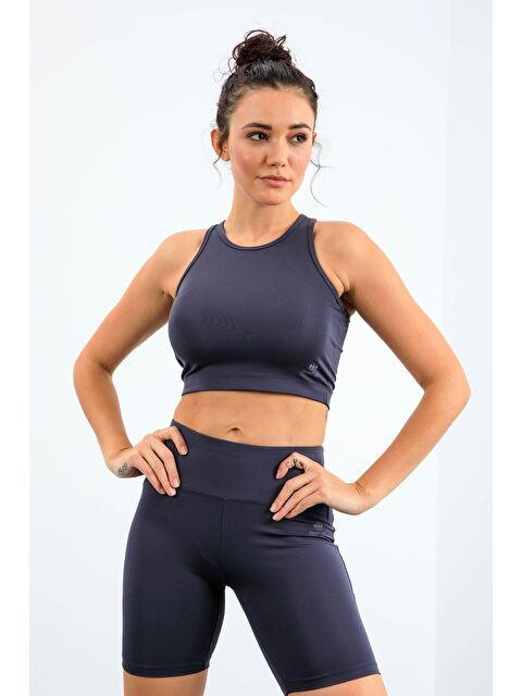 Tommylife Antrasit Yüksek Bel Toparlayıcı Dar Kalıp Crop Biker Kadın Tayt Takım - 95302 - S000197520-29666