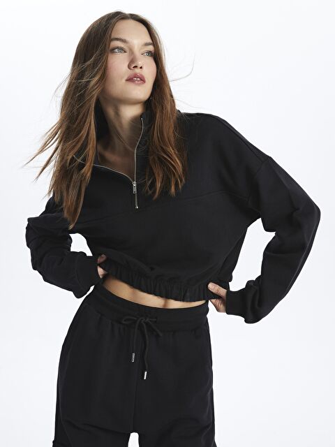 Dexia Fermuarlı Rahat Kalıp Crop Sweatshirt - Hollywood - S000116052-19351