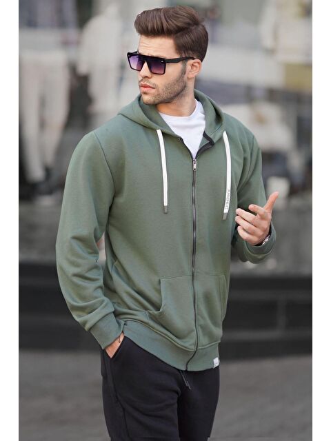 Madmext Haki Yeşili  Kapüşonlu Fermuarlı Sweatshirt 6161 - S000079650-18547