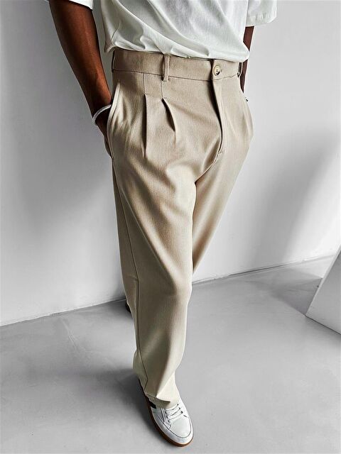 Abluka Online Baggy Fit Kumaş Erkek Pantolon Bej - S000032665-19928