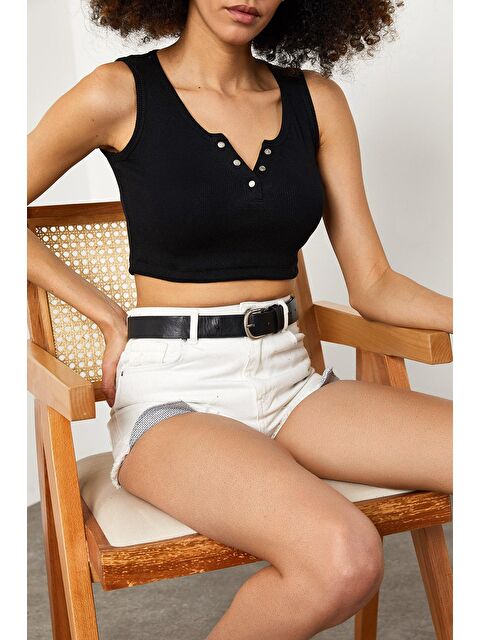 Xhan Siyah Çıtçıtlı Fitilli Bluz 2KXK2-45679-02 - S000033592-19351