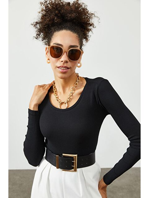 Xhan Siyah Yuvarlak Yaka Kaşkorse Bluz 2KXK2-45456-02 - S000033594-19351