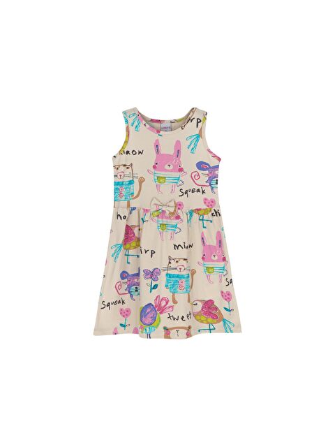 Lovetti Kız Çocuk Chirping Animals Desen Kolsuz Elbise - S000053692-19928