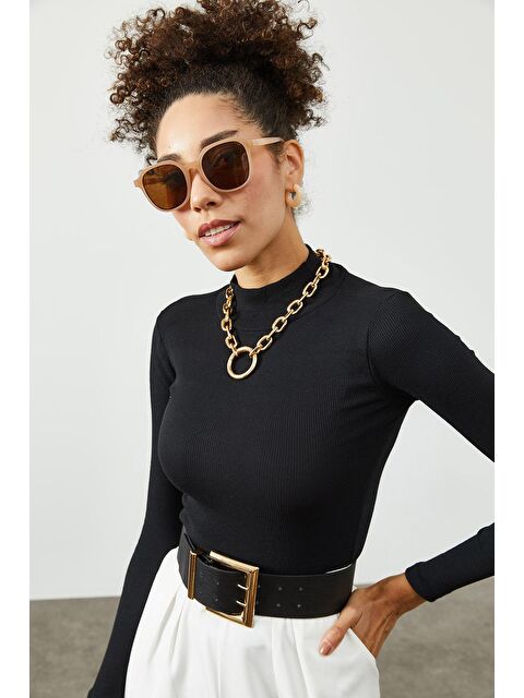 Xhan Siyah Yarım Balıkçı Yaka Kaşkorse Bluz 2KXK2-45453-02 - S000033597-19351