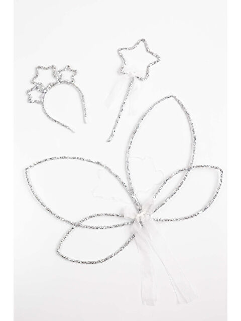 Le Mabelle Gümüş Simli Kelebek Kanat Asa Taç 3'lü Set - S000237224-18105