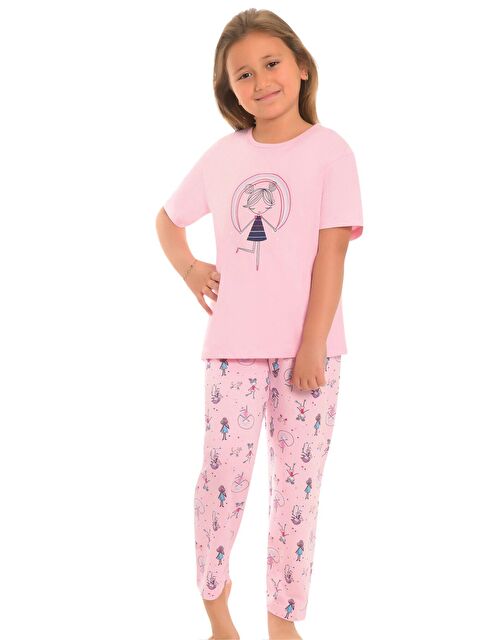 Little Frog Kids Pamuklu Kısa Kollu Desenli Düz Paça Kız Çocuk Pijama Takım - S000074101-20024