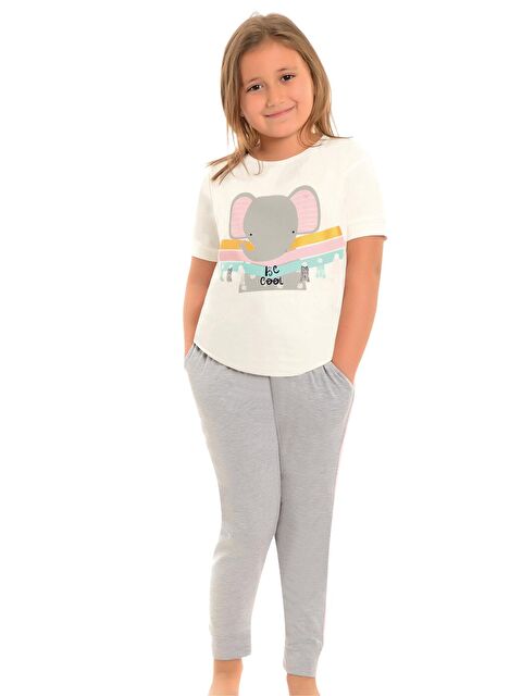 Little Frog Kids Pamuklu Kısa Kollu Baskılı Paça Bantlı Cepli Kız Çocuk Pijama Takım - S000074102-37276