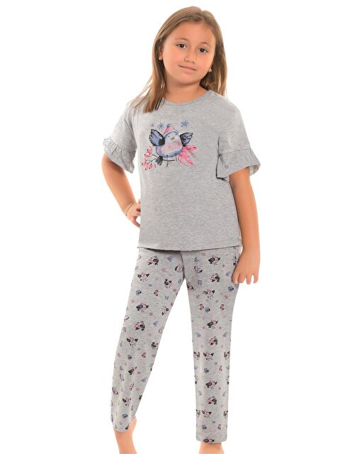 Little Frog Kids Pamuklu Kısa Kollu Desenli Düz Paça Kız Çocuk Pijama Takım - S000074099-20600