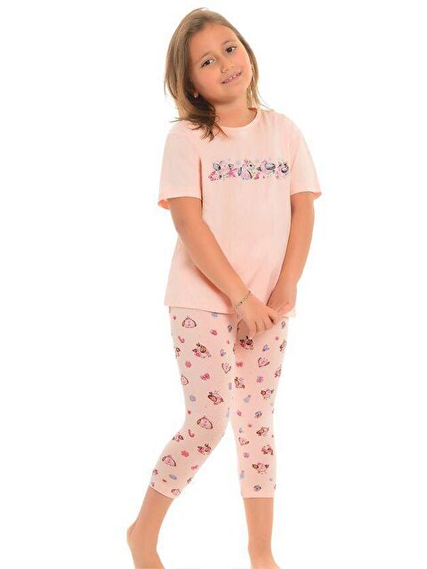 Little Frog Kids Pamuklu Kısa Kollu Desenli Taytlı Kız Çocuk Pijama Takım - S000074078-17605