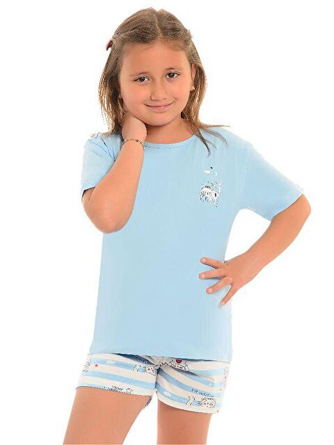 Little Frog Kids Pamuklu Kısa Kollu Desenli Şortlu Kız Çocuk Pijama Takım - S000074074-17234