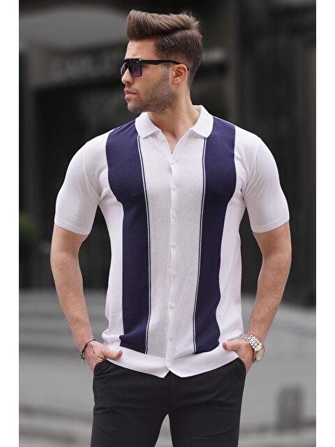 Madmext Beyaz Polo Yaka Triko Erkek Tişört 6353