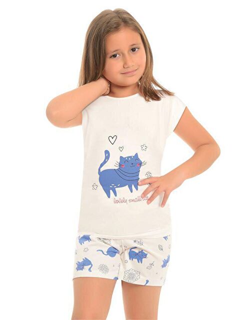 Little Frog Kids Pamuklu Kısa Kollu Desenli Şortlu Kız Çocuk Pijama Takım - S000074073-37263