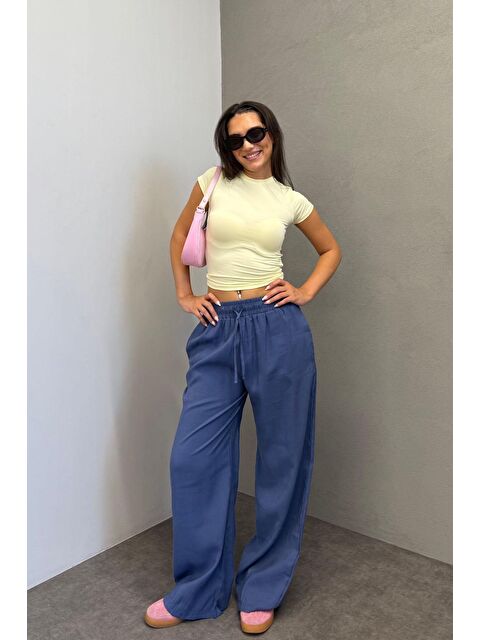 Madmext İndigo Geniş Paça Kadın Pantolon Mg1982 - S000146795-23093