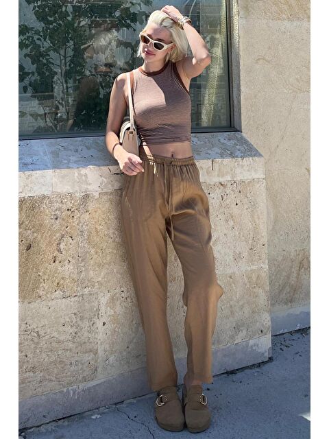 Madmext Camel Ayarlanabilir Bel Rahat Kesim Pantolon Mg2161 - S000246368-4557