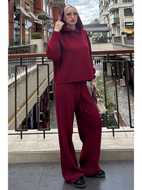 Madmext Bordo Kapüşonlu Triko Kadın Eşofman Takımı Mg2237 - S000314600-19951