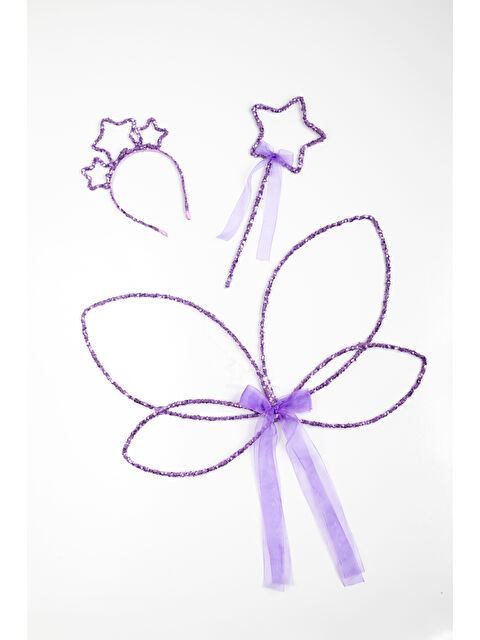 Le Mabelle Lila Simli Kelebek Kanat Asa Taç 3'lü Set - S000237203-17878