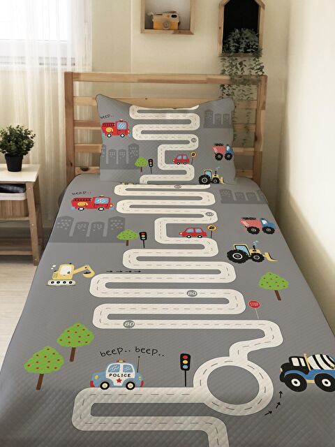Evmila Yol Desen Tek Kişilik Çocuk Pike Takımı 160x220 cm - S000020168-23173