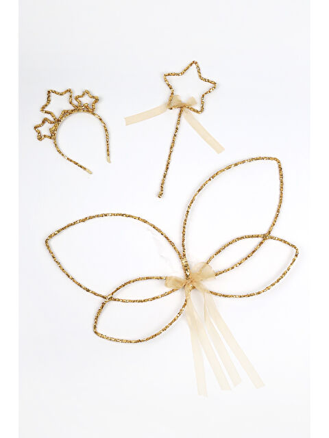 Le Mabelle Altın Simli Kelebek Kanat Asa Taç 3'lü Set - S000237225-20076