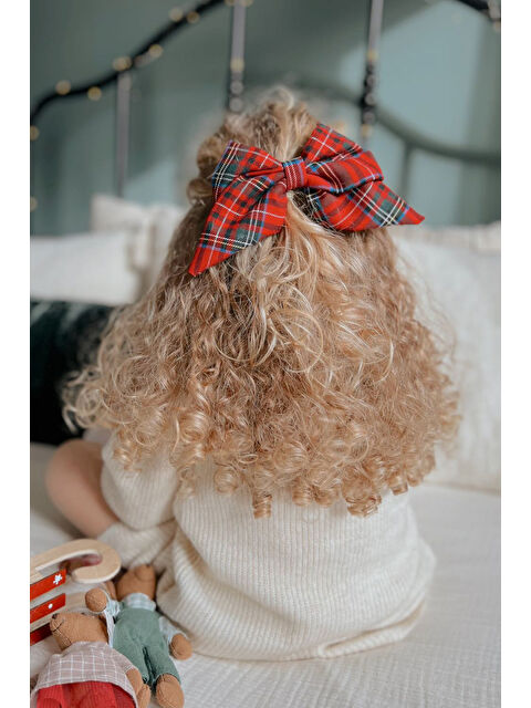 Le Mabelle Kırmızı Ekose Fiyonk Anne Kız Toka Set - S000237013-20045