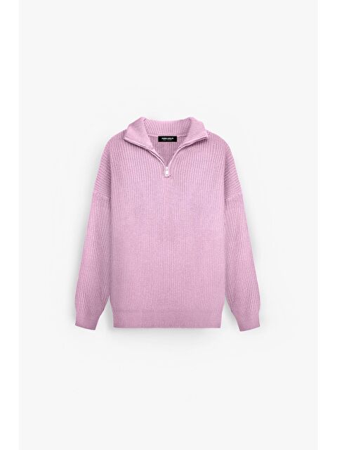 Abluka Online Erkek Oversize Yarım Fermuarlı Kazak Pembe - S000118424-20024