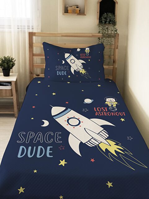 Evmila Roket Desen Tek Kişilik Çocuk Pike Takımı 160x220 cm - S000020175-23173