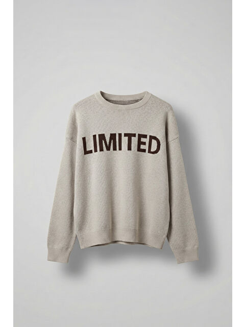 Abluka Online Erkek Oversize Limıted Yazılı Triko Kazak Taş Rengi - S000487354-25636