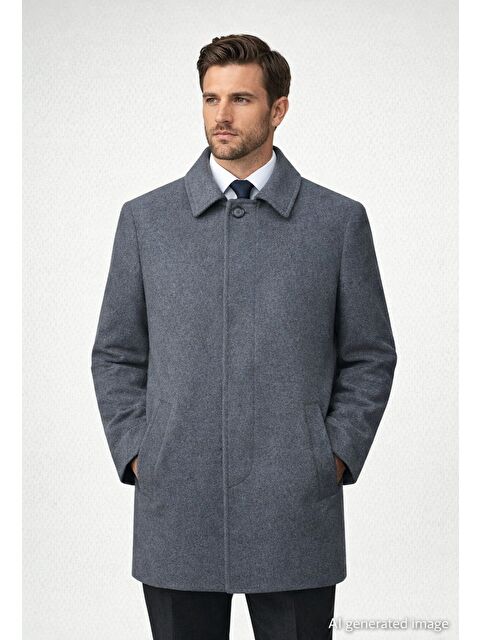 Hatemoğlu Gri Regular Fit Bebe Yaka Yünlü Kaşe Palto - S000387176-20600