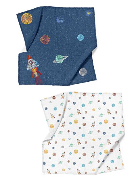 Casadora Baby Space Planet % 100 Pamuk Müslin Örtü Seti (90x90 Cm 2'li) - S000061123-37243
