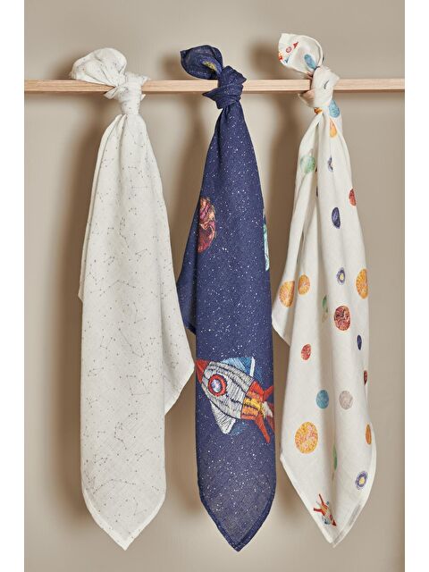 Casadora Baby Space Planet %100 Pamuk Müslin Örtü Seti - (70x70 cm 3'lü) - S000061117-37243