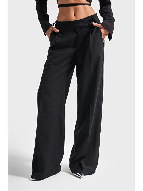 It's Basic Kadın Siyah Renk Neptun Kemer Detaylı Palazzo Fit Pileli Pantolon - S000201005-19351