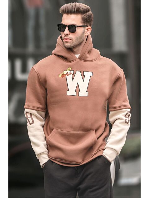 Madmext Kahverengi Nakışlı Kapüşonlu Erkek Hoodie 6141 - S000049357-19413